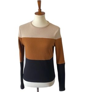 SHEIN fall color block tan, burnt orange and black sweater top size M
